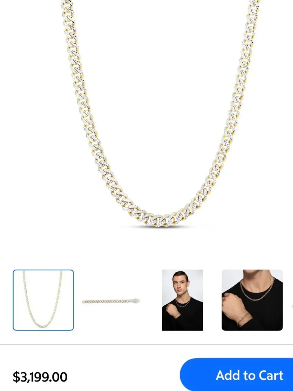 Miami Cuban Pave 6.5mm Chain in 14K Gold Two-Tone Reversable 22 inch Necklace